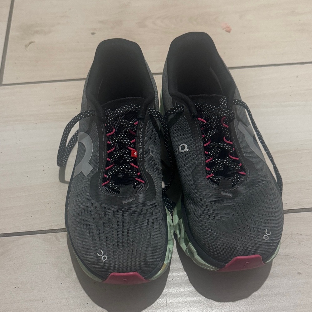 On Running Gray and Pink Athletic Shoes